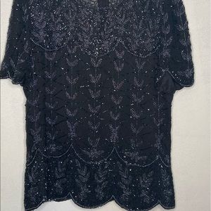 Vintage Elegant Evening Black Silk Beaded Blouse